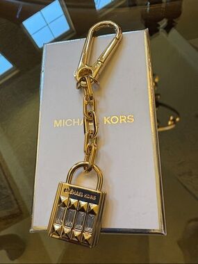 Michael Kors Gold Padlock Key Charm with Crystal Accents